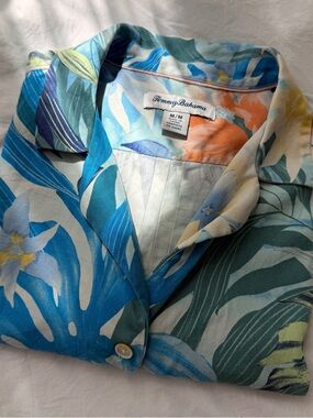Tommy Bahama SILK Tropical Floral Camp Shirt Hawaiian Print Luau Vacation